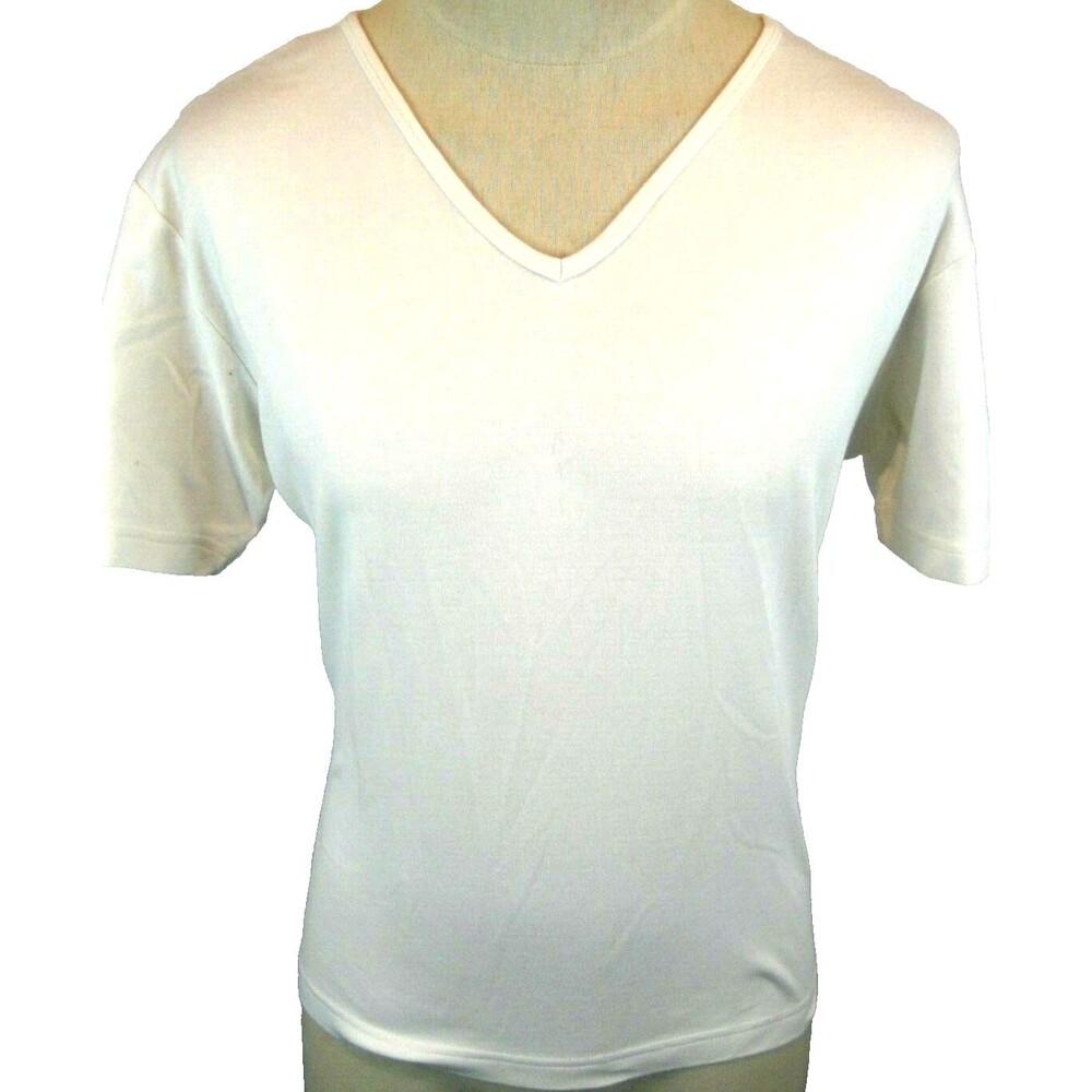 Womens Cabelas White Cotton V-Neck SS T-Shirt sz XL Reg